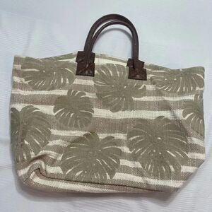 J Jill Purse Large Tan Fabric Handbag Hobo Bag Boho Tropical Leaves Lightweight